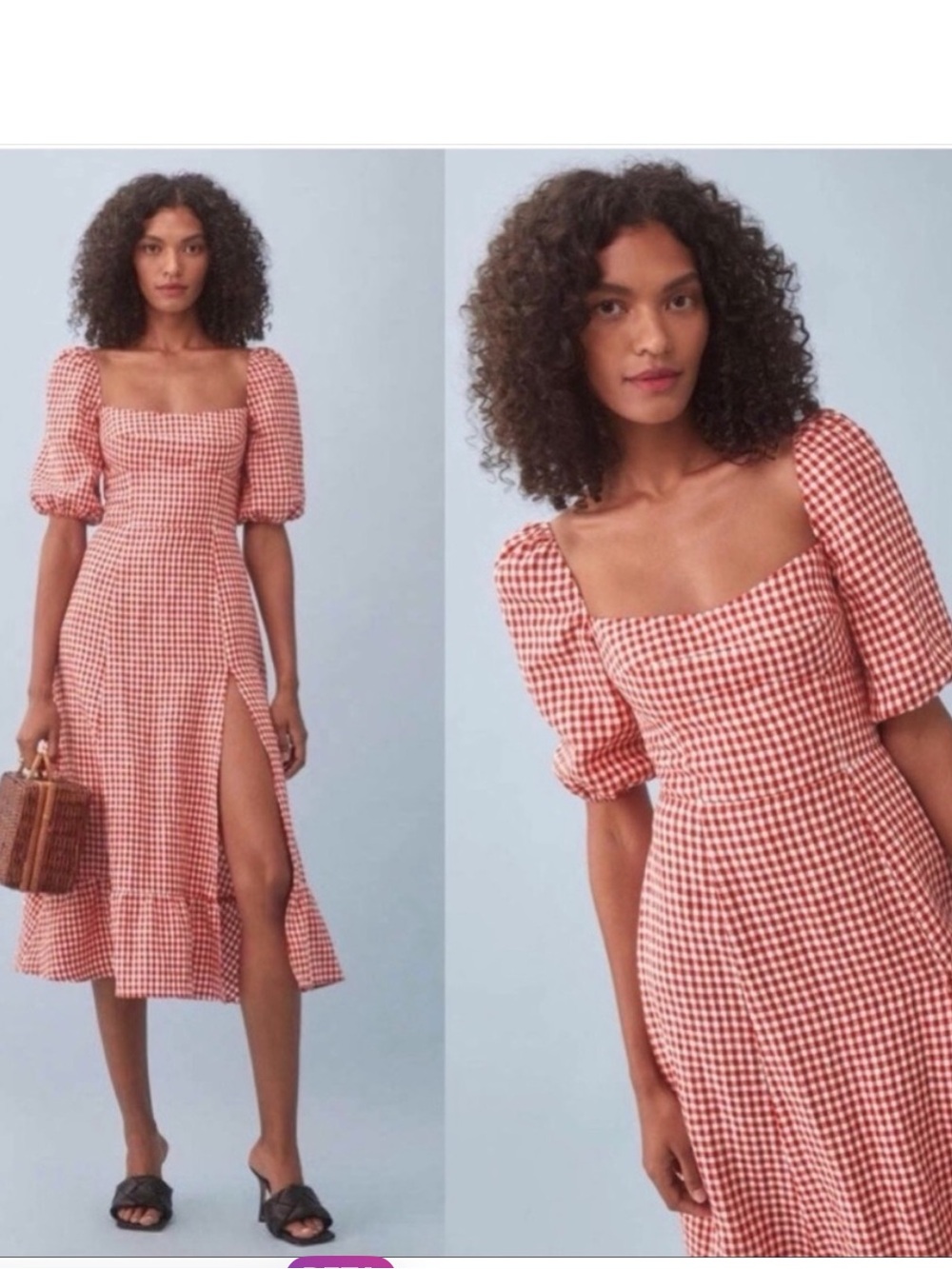 Reformation Pink-Red Gingham Puff-Sleeve Midi Dress